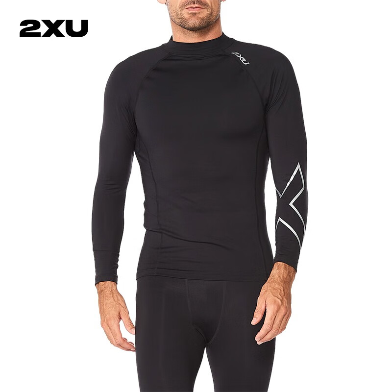 2XU Ignition系列压缩衣 紧身衣男速干衣衣服运动服高弹上衣 黑/银标 L