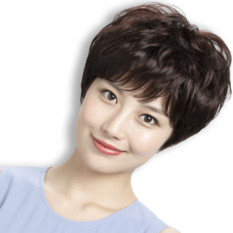 女短发真发假发套中老年女士全真人发丝妈妈全头套头发真自然 自然色