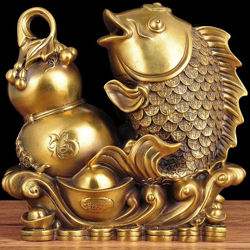 葫芦鱼工艺品贺寿祝寿礼品客厅摆设乔迁新居礼物 24cm福禄有鱼 黑 xs