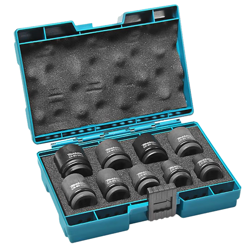 牧田（MAKITA）電動扳手配件1/2套筒加長接桿/延長桿/萬向節(jié)/批頭轉(zhuǎn)接頭套筒附件 1/2 沖擊套筒 【9件套】E-16564