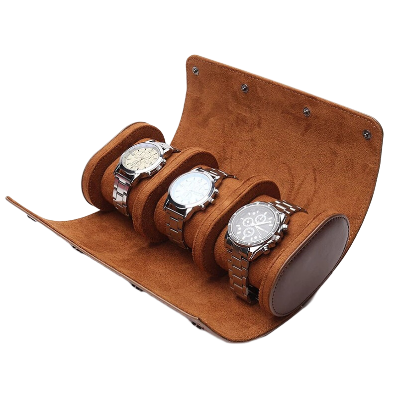TOBEAR高檔皮革手表收納盒 便攜防摔機(jī)械表盒子多功能隨身表袋表包防塵 深棕色3表位【純手工制作】