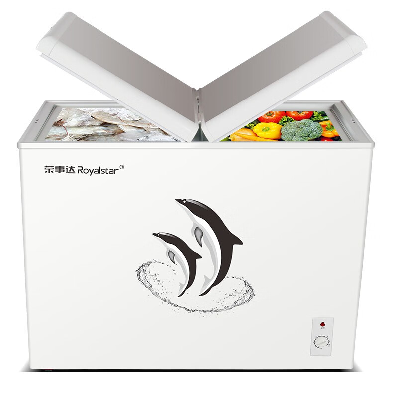 荣事达（Royalstar）家用双温冰柜小型 商用囤货双箱冷柜 蝶形门内置钢化玻璃门 冷藏冷冻卧式冰箱 【一级能效 省电款】216升蝶形双温