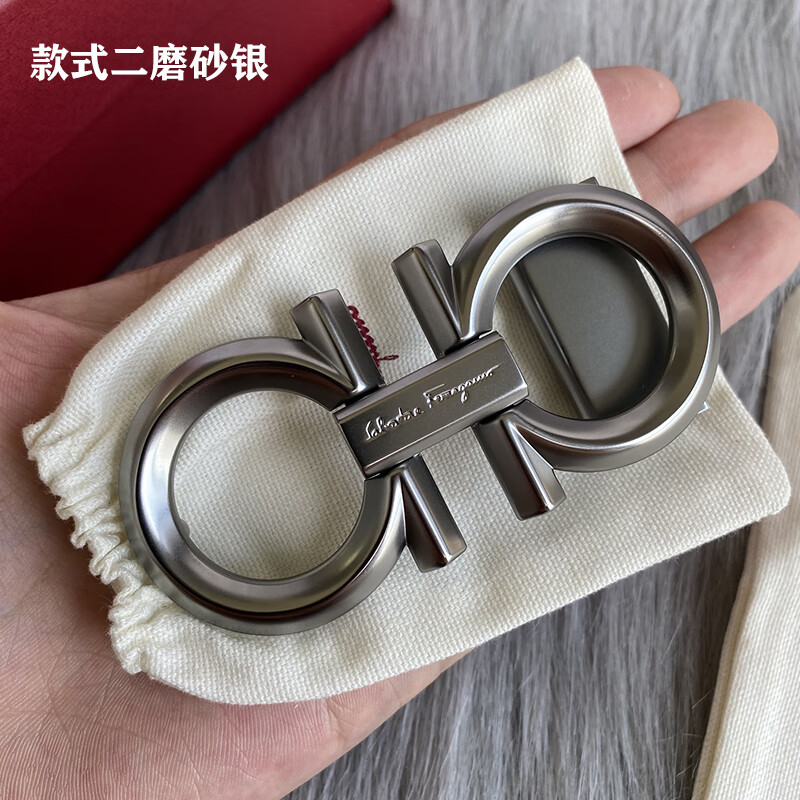 原版五金适用菲拉皮带扣头3.3~3.5cm平滑铜扣不褪色1 款式二磨砂银