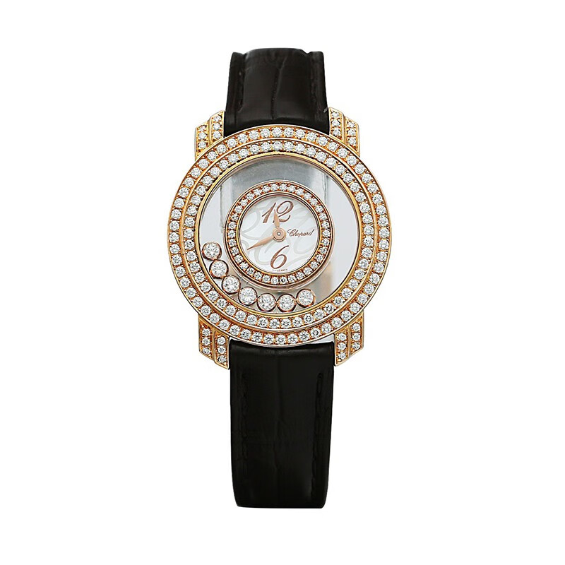 【二手95新】萧邦 快乐钻石系列 18k玫瑰金镶钻30mm石英机芯女士手表