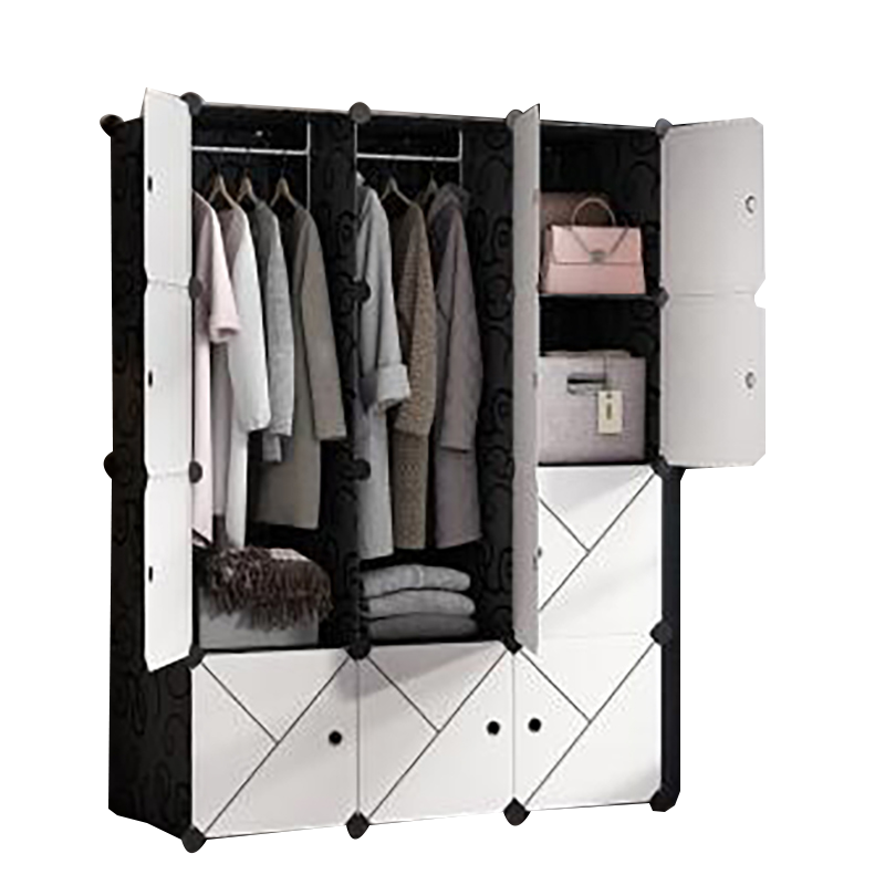 安尔雅 简易衣柜组装双人衣橱简约出租房衣柜组合塑料收纳卧室单人衣柜