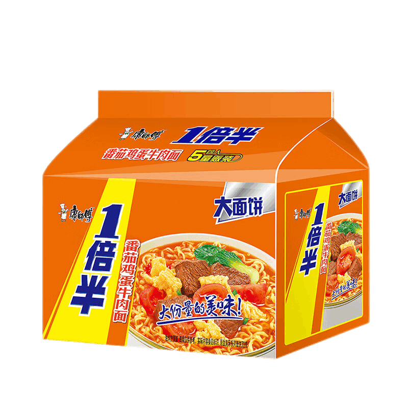 京东特价:康师傅 方便面 一倍半 番茄鸡蛋牛肉面  5袋