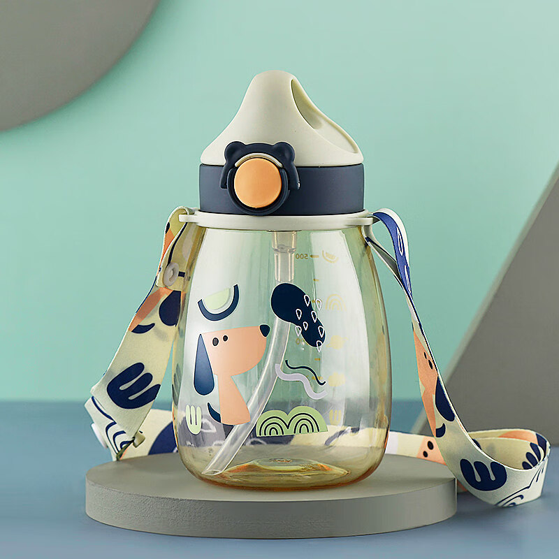 大肚杯夏季儿童 学生上学专用吸管大肚杯子大容量男女孩夏季水壶 抹茶