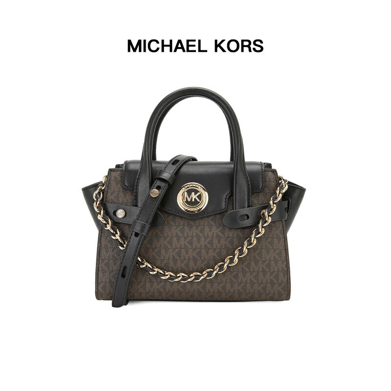 mk 女包 迈克·科尔斯 michael kors女士棕色/黑色人造革logo印花超