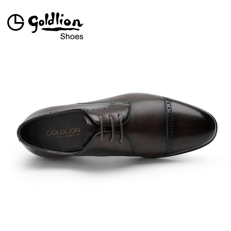 金利来男鞋皮鞋男商务正装鞋德比鞋布洛克雕花正装皮鞋男柔软舒适男士皮鞋 深咖 38