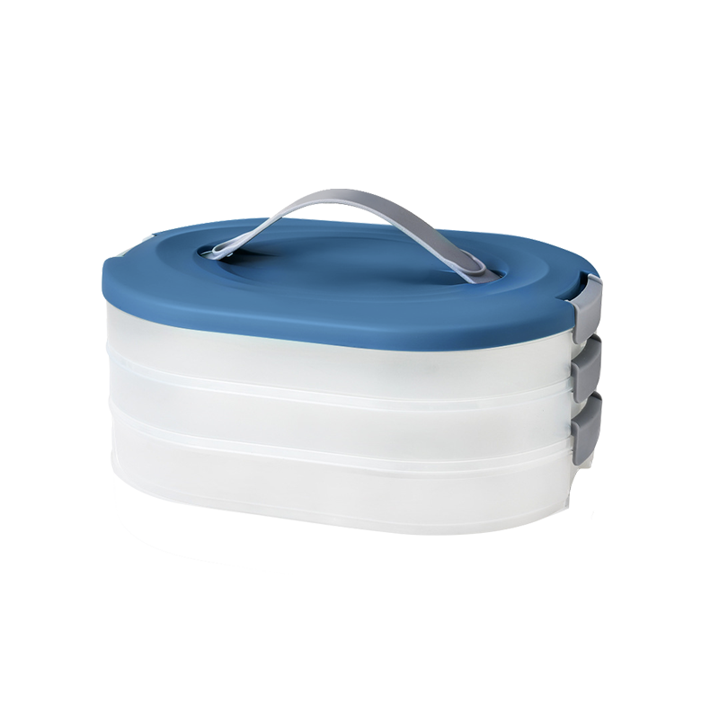 多可家品 冷冻饺子盒3层冰箱保鲜收纳盒长方形水饺盒鸡蛋盒馄饨盒速冻食物托盘带盖 蓝色