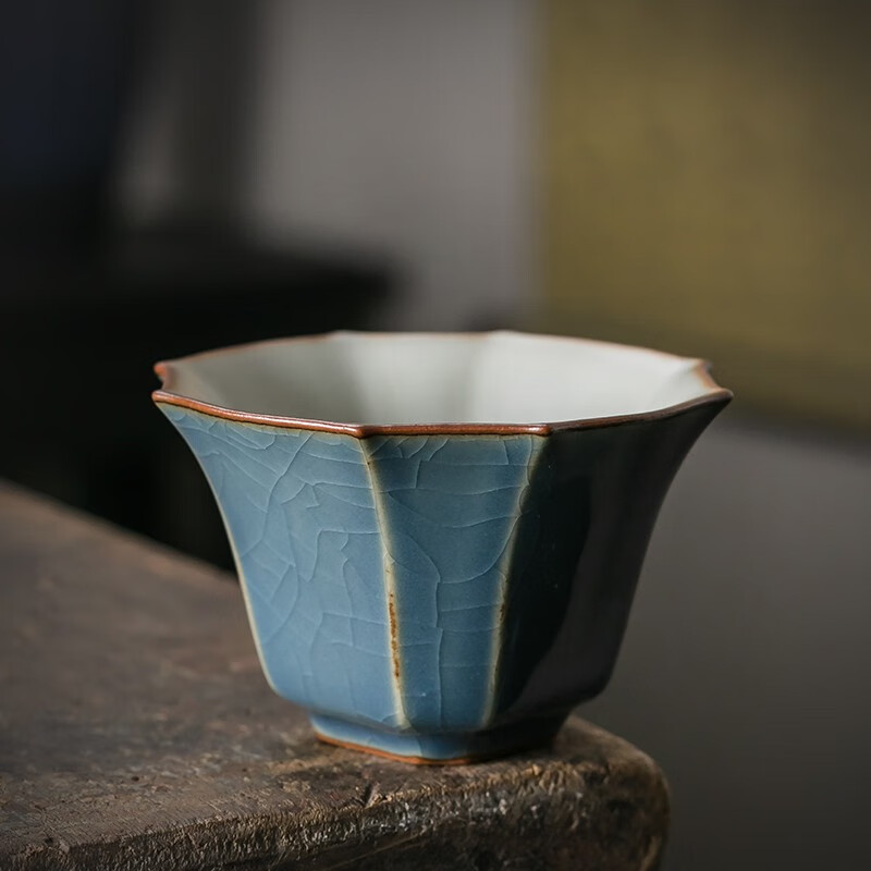 茶具茶杯单杯汝窑吉祥杯青蓝陶瓷功夫茶单杯子茶碗主人杯家用简约现代