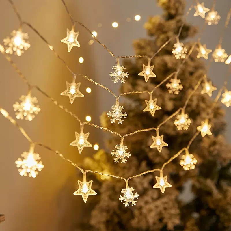 航熊 星星雪花灯串小彩灯串灯满天星卧室网红灯饰房间布置圣诞新年装饰 雪花+星星（暖白）3米20灯