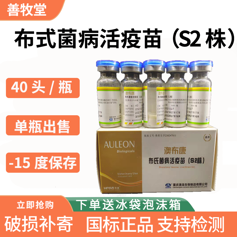 善牧堂 兽药牛羊布式杆菌活疫苗S2株布病疫苗40头份 预防针 布病流产死胎弱胎 重庆澳龙布病40头 五瓶