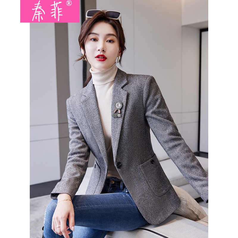 2021新款修身显瘦高级感小个子气质休闲百搭港味复古职业加厚西服上衣