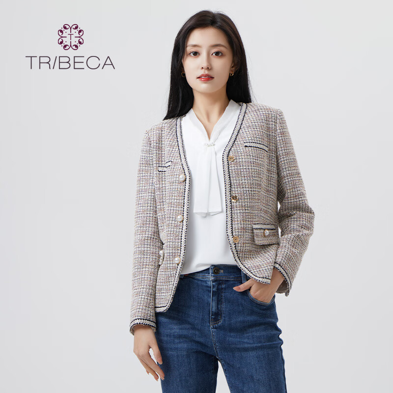 翠贝卡春季新款 通勤休闲短款长袖小香风外套 花色 160