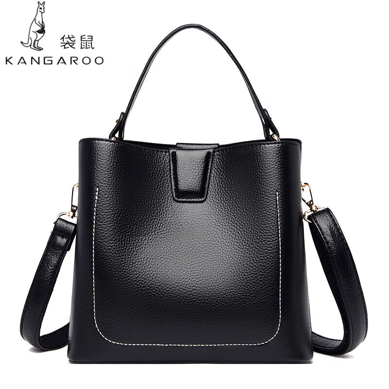 袋鼠(kangaroo)真皮水桶包包包女包新款时尚百搭中年妈妈包软皮单肩