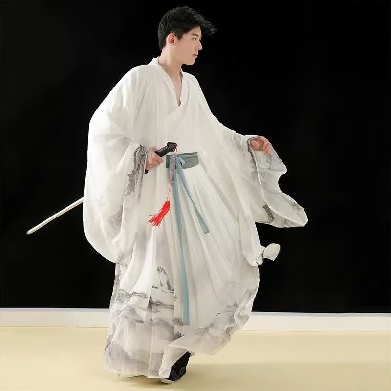 川隼汉服男成人水墨书生印染大袖腰裙侠客公子古装情侣套装表演服 水墨2.0 S使用感如何?