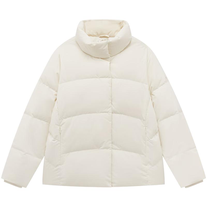 特步门店同款鸭绒羽绒服女冬季保暖面包服加厚夹克外套976428190131 棉花白 M