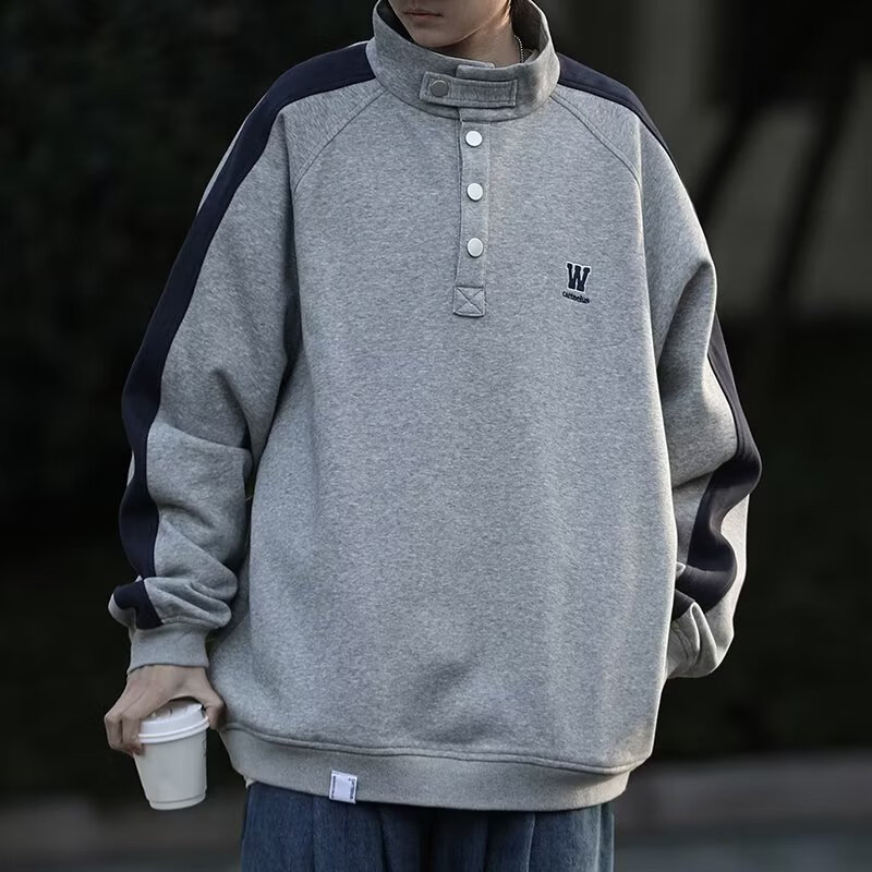 POUM男装联名情侣卫衣男秋冬季美式加绒加厚嘻哈痞帅保暖外套无帽上衣 WLFS-926灰色 L