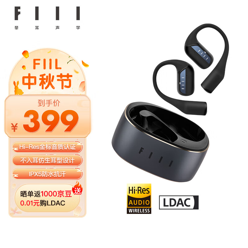 FIIL GS开放式蓝牙耳机 挂耳式跑步运动不入耳无线耳塞LDAC 骨传导升级空气传导 通用 【重磅新品】黑土