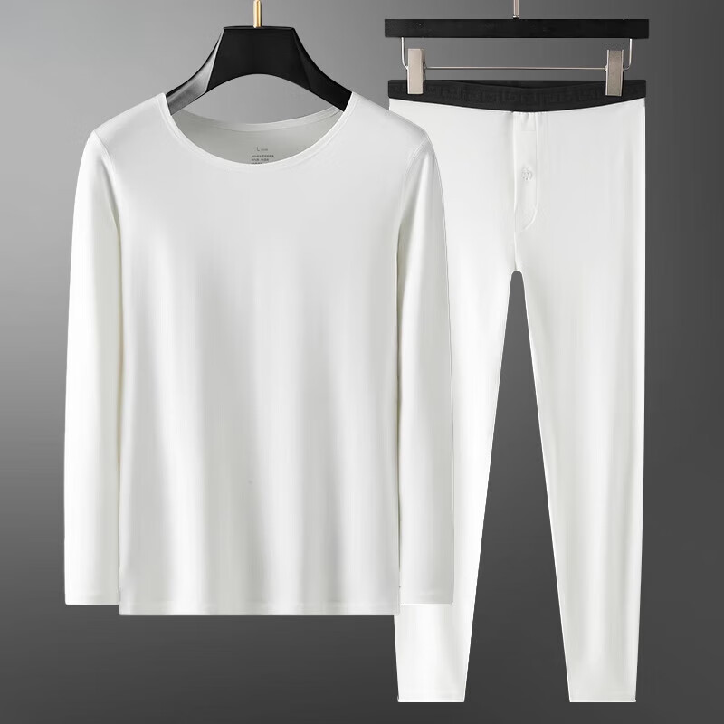 猫人(MiiOW)秋冬季薄款男士桑蚕丝保暖内衣套装内穿打底衫100S莫代尔秋衣秋裤 白色(套装) 3XL