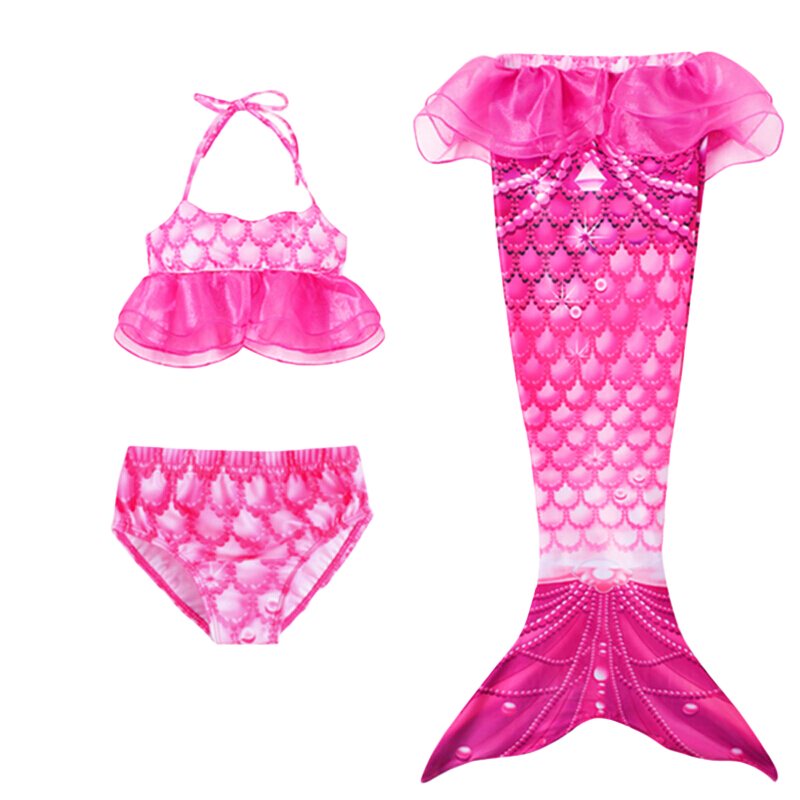 優(yōu)鼎企美人魚衣服服裝魚尾公主裙游泳衣女童女孩魚尾巴兒童泳衣套裝寶寶 玫紅色[三件套無腳蹼] 120cm