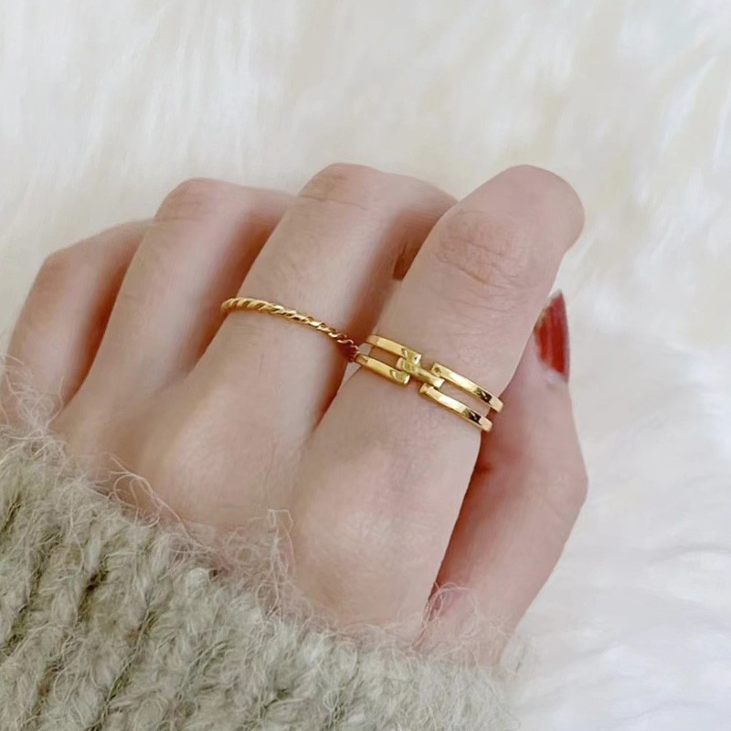 瑞诺(ruinuo)黄金戒指女士足金h戒几何时尚环环相扣情人节礼物送女友