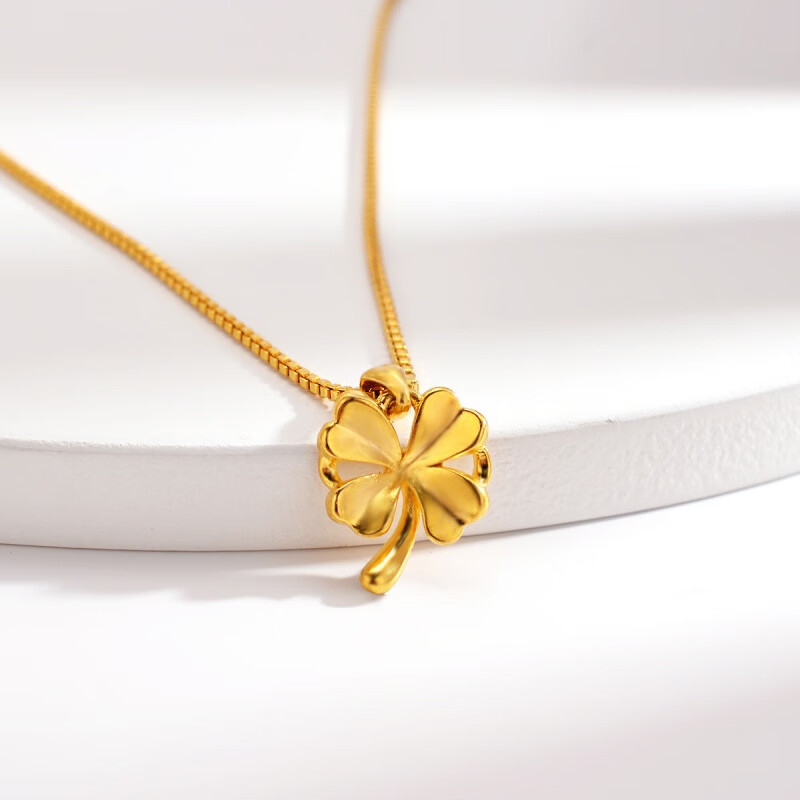 网红款金版四叶草项链 越南沙金女款仿金幸运草锁骨项链 吊坠+限时送链