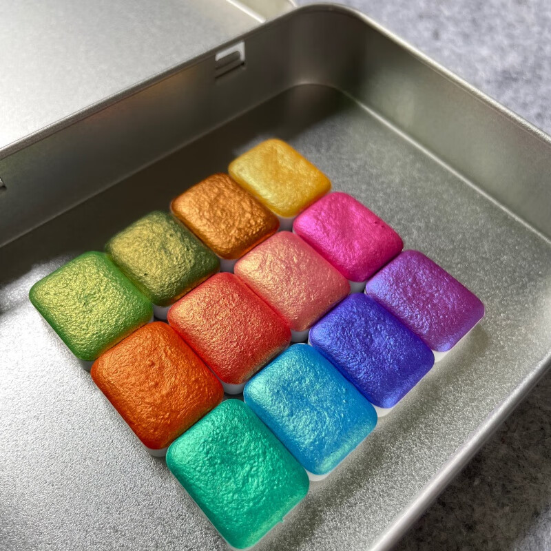 水彩彩虹盘珠光水彩系列套装大合集 英文书法 绘画 人鱼姬12色1ml