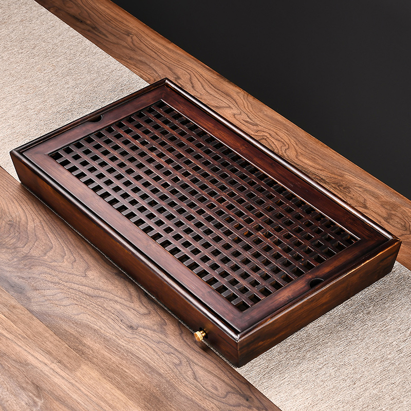 煜釜 竹制茶盘家用新中式简易储水式沥水茶台茶海小型复古茶道茶具