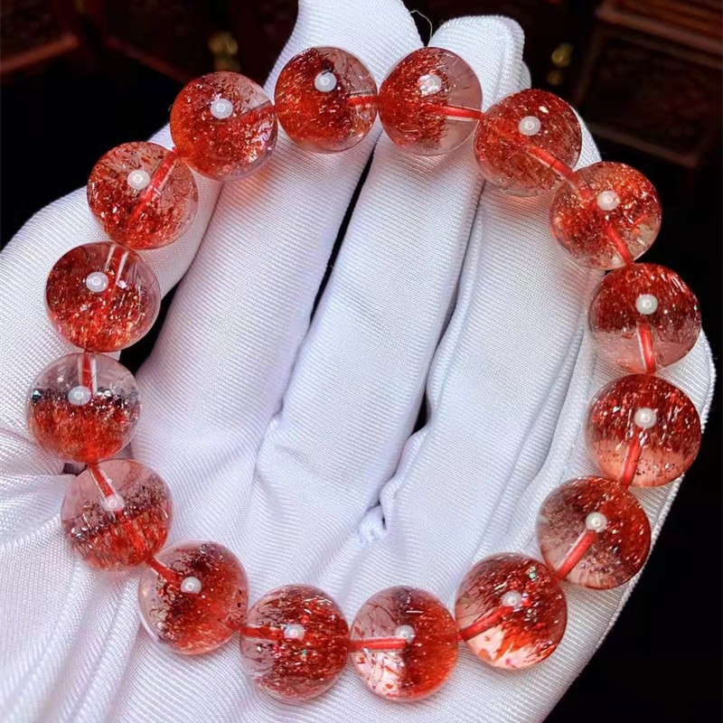 寻然水晶收藏金草莓晶聚宝盆手链手串原石无优,运证书假一罚十