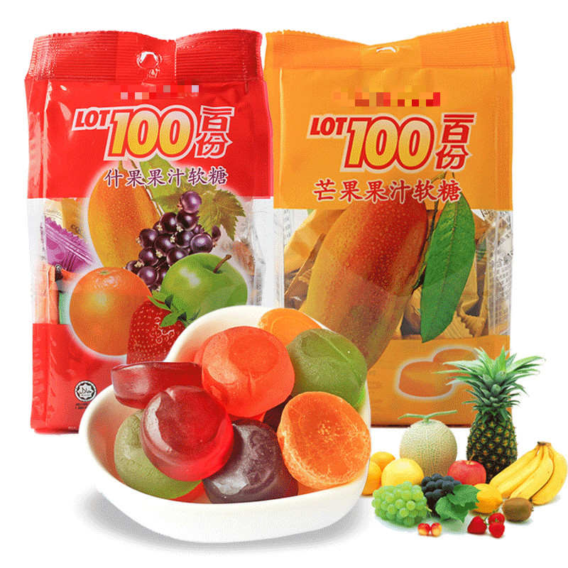 一百份芒果什锦果汁软糖1000g水果橡皮糖qq糖零食100分 【2大包】综合