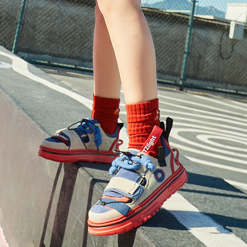 OETZI冰人奥兹 男鞋丑萌机能风板鞋情侣低帮厚底大头休闲潮鞋 米色/红色/蓝色T22340214 43