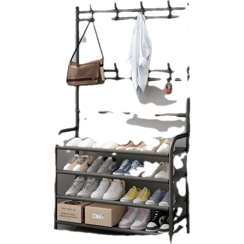 古达 衣帽架落地卧室家用门口鞋架挂衣架一体客厅挂包架宿舍收纳衣服架 80cm-五层-黑色【放10-15双鞋】