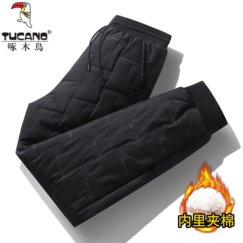 啄木鸟（TUCANO） 加厚棉裤男冬季新款休闲百搭加绒加厚保暖运动长裤 黑色02款 4XL
