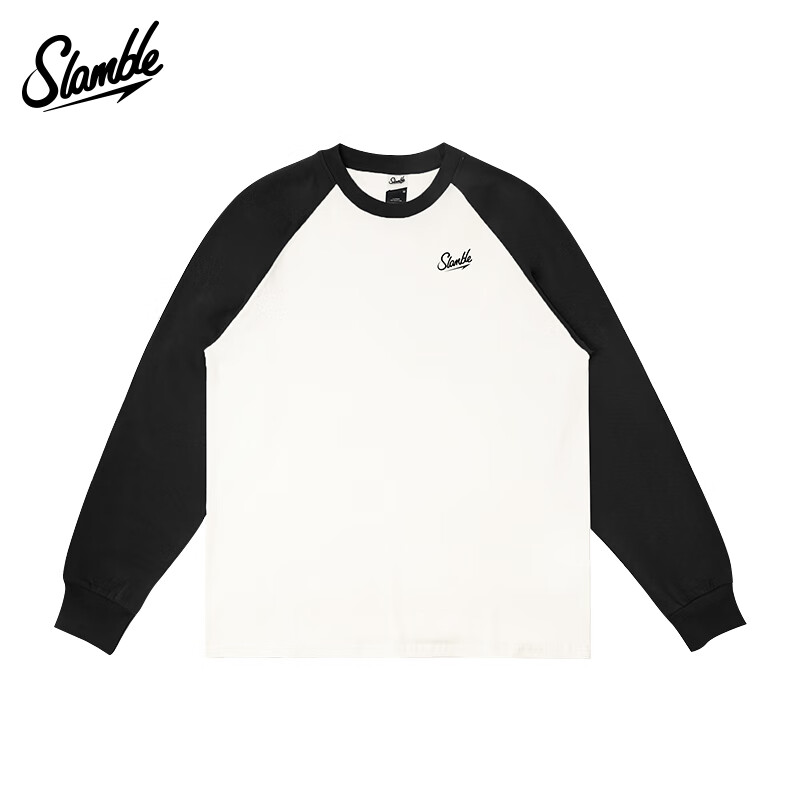 SLAMBLE秋冬新款拼色T恤男圆领运动投篮服吸汗百搭健身潮 黑拼米白 L