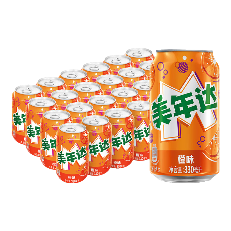 百事可乐 美年达 Mirinda 橙味 可乐 碳酸饮料整箱 330ml*24听 百事出品