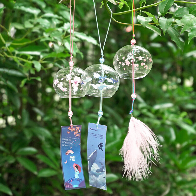 日本风铃樱花玻璃 日式日本樱花风铃手工玻璃和风礼物挂件可爱小挂饰