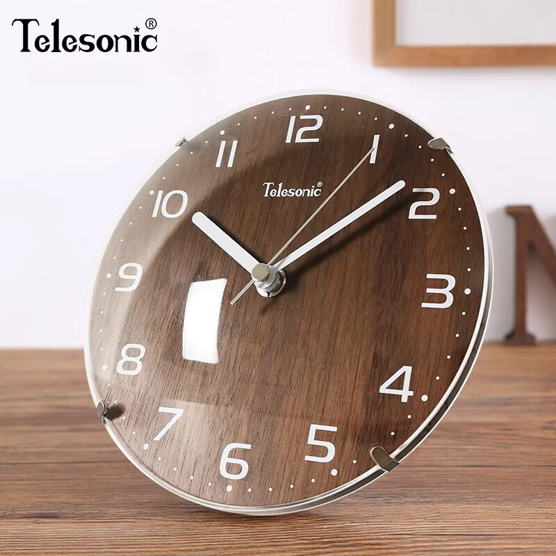 天王星(Telesonic)座鐘現(xiàn)代簡約臺鐘創(chuàng)意時鐘客廳擺件靜音桌面鐘表 原木色(直徑16厘米)【靜音機(jī)芯