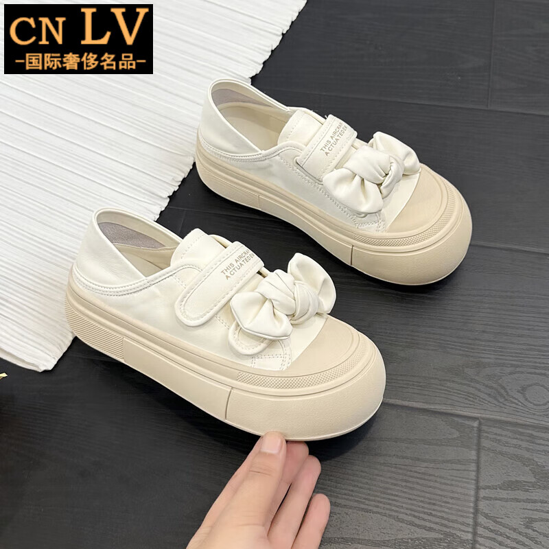 cnlv魔术贴小白鞋女2024年新款女鞋百搭鞋子夏季夏款透气懒人休闲板鞋