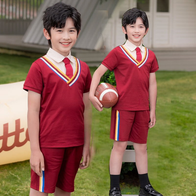 照服装英伦风小学生校服演出套装儿童夏季班服 杏色男款 小孩100码