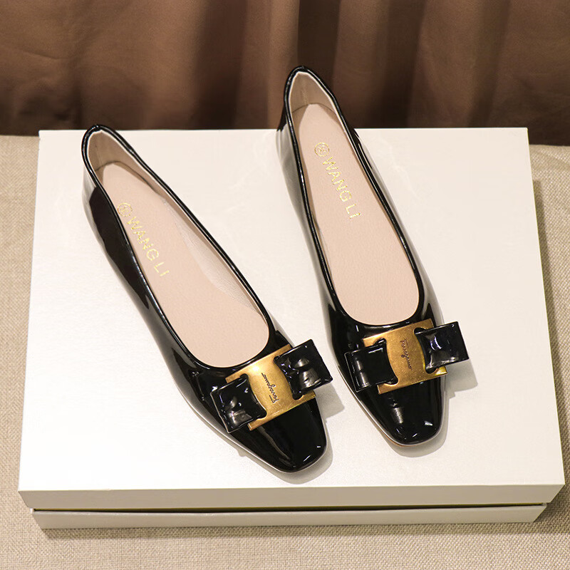 zcey卡迪莎官方平跟方头漆皮工作鞋女2024年夏季新款