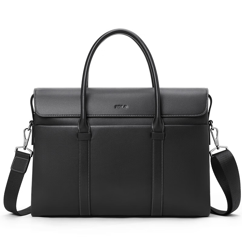 polo手提包男商务感时尚男士公文包真皮头层牛皮男款斜挎单肩 黑色 1