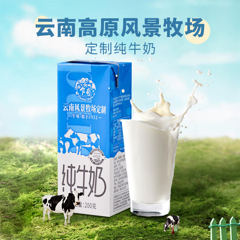 乍甸乳业风景牧场纯牛奶200g*12盒云南高原牧场营养早餐奶学生奶 【1