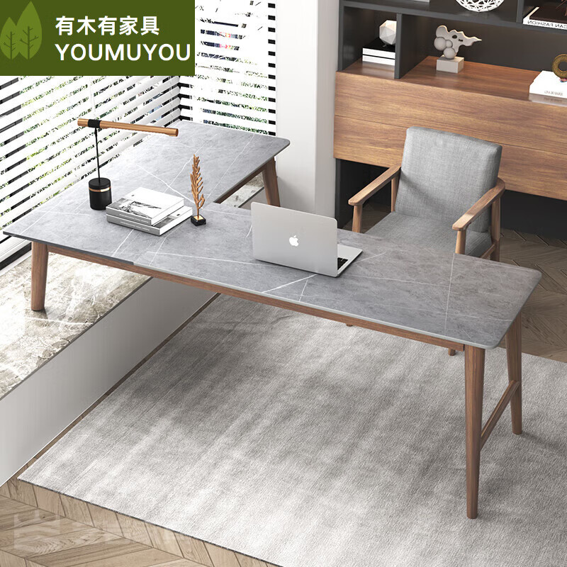 英梵狄岩板转角飘窗书桌实木阳台改高低脚电脑桌改造l型长短腿学习
