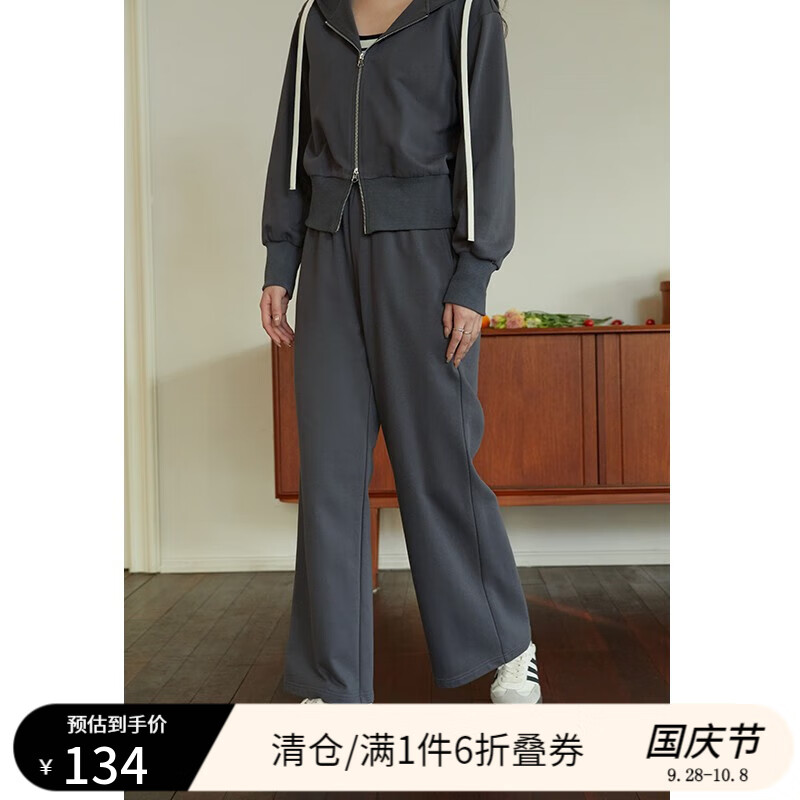 独束大码女装连帽抽绳拉链卫衣休闲套装女春季新款微胖mm梨型身材卫裤 气质灰-裤子 2XL怎么样,好用不?