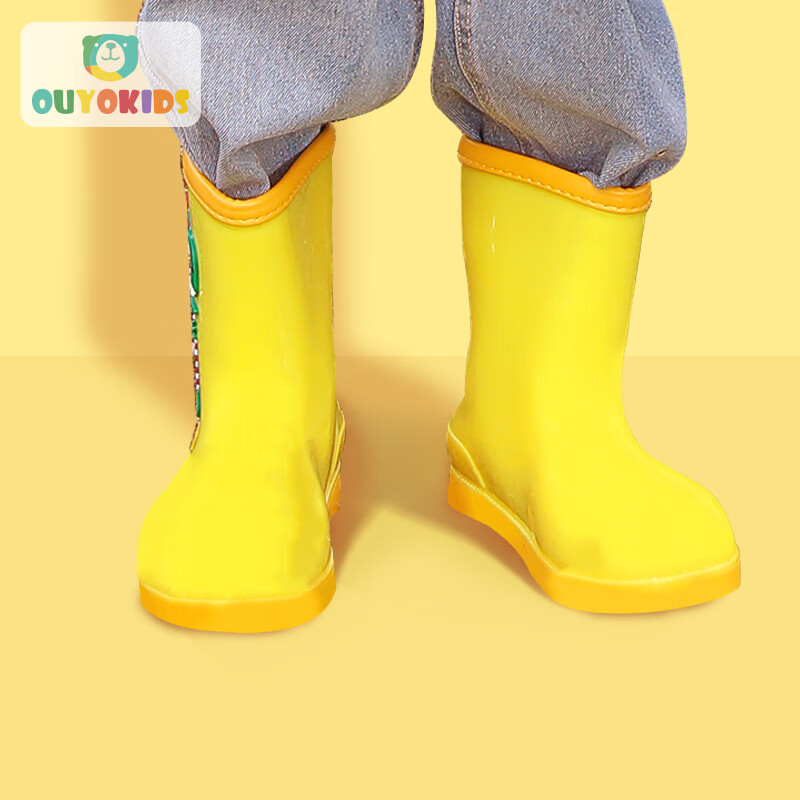 欧育儿童雨鞋男童女童时尚防滑雨靴小孩水鞋宝宝雨鞋 B1172 黄恐龙28怎么看?