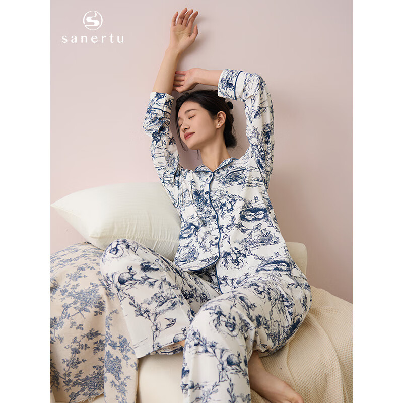 三耳兔睡衣女士春秋季新款文艺风莫代尔棉舒适家居服夏大码可外穿套装