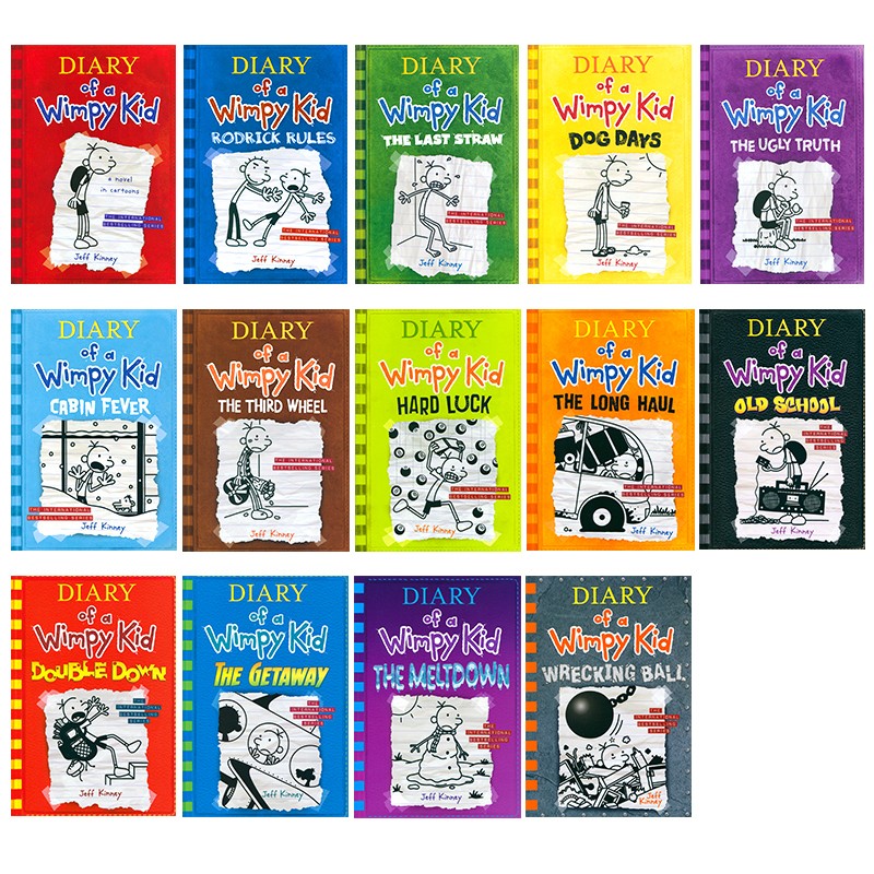 【进口原版】小屁孩日记英文原版 14册盒装 美版  Diary of a Wimpy Kid 桥梁章节书 小学生幽默漫画课外读物 小屁孩日记 罗利杰斐逊历险记 赠送音频