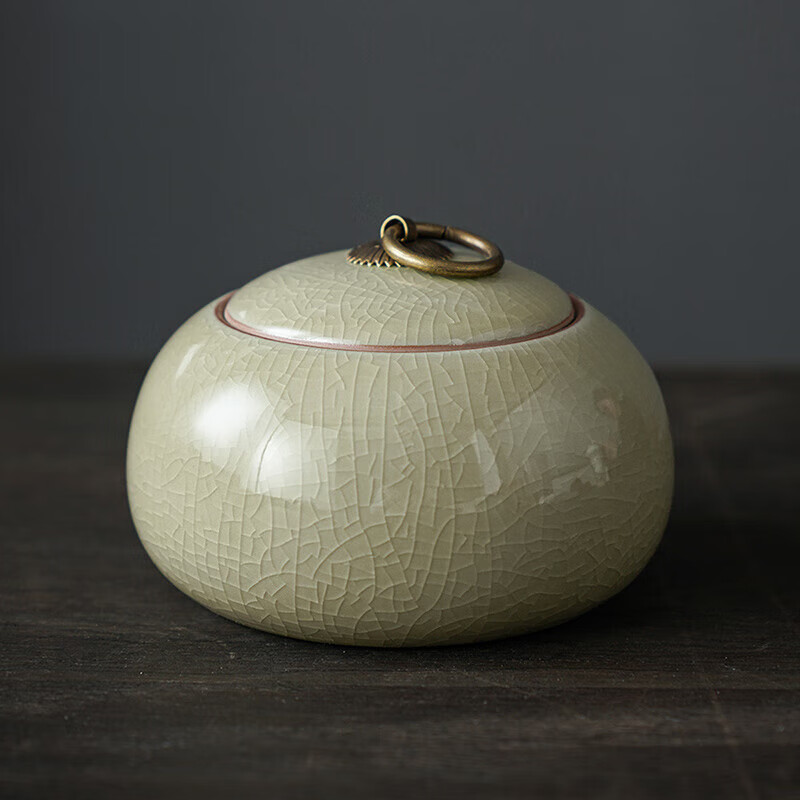 祥业哥窑茶叶罐陶瓷储存罐防潮密封罐小号茶罐便携家用普洱储物罐 哥窑茶仓(茶叶罐)-圆满(豆黄)